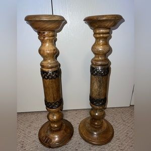 Pier 1 Wood And Iron Candle Sticks